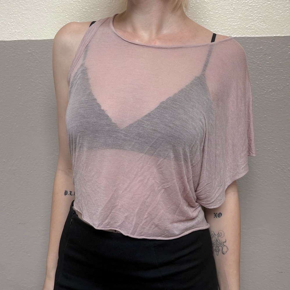 Rick Owens Lillies Sheer Pink Asymmetrical Top